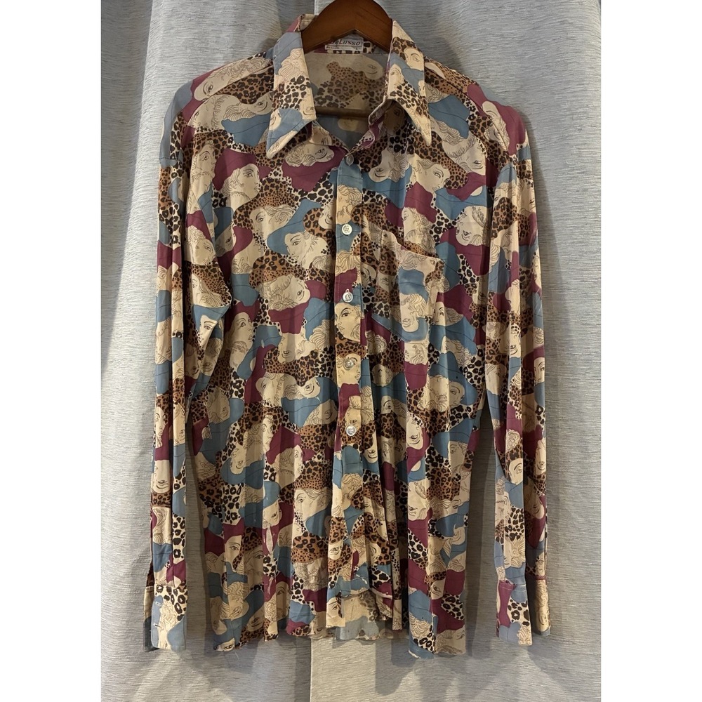 Vintage Delusso Button Up Shirt 70s Disco Retro Made In Italy Mens Large L